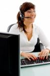 Smiling Business Lady With Headset Stock Photo