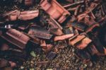 Shattered Roof Tiles Stock Photo