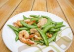 Fried Shrimp, Pork And Sweet Peas Stock Photo