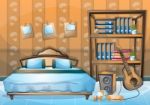 Cartoon  Illustration Interior Bedroom Stock Photo