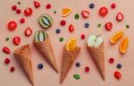 Cones And Colorful Various Fruits Raspberry ,blueberry ,strawber Stock Photo