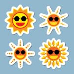 Sun Wearing Sunglasses Icon Set Stock Photo