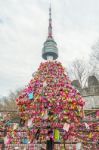 Seoul - March 28 : Love Padlocks At N Seoul Tower Or Locks Of Love Is A Custom In Some Cultures Which Symbolize Their Love Will Be Locked Forever At Seoul Tower On March 28,2015 In Seoul,korea Stock Photo