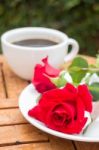 Cup Of Black Coffee In Home Garden Stock Photo