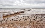 Breakwater Covered By Ice Stock Photo