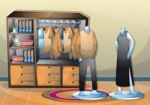 Cartoon  Illustration Interior Clothing Room With Separated Layers Stock Photo