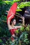 Thai Woman In Traditional Costume Stock Photo