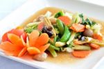 Sauted Mixed Vegetables In Oyster Sauce Stock Photo