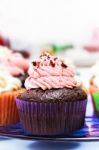 Chocolate And Strawberry Cream Cupcake Stock Photo