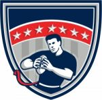 Flag Football Qb Player Running Stars Crest Retro Stock Photo