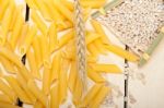 Italian Pasta Penne With Wheat Stock Photo