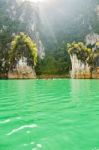 Travel Island And Green Lake ( Guilin Of Thailand ) Stock Photo