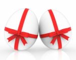 Easter Eggs Shows Gift Ribbon And Bow Stock Photo