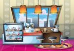 Cartoon  Illustration Interior Cafe Room With Separated Layers Stock Photo