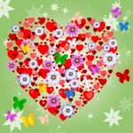 Hearts Floral Shows Valentine Day And Blooming Stock Photo