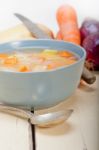 Traditional Italian Minestrone Soup Stock Photo