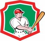 Baseball Player Batting Crest Cartoon Stock Photo