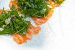 Fresh Salmon Carpaccio Stock Photo