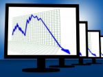 Arrow Falling On Monitors Shows Failure Stock Photo