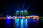 Singapore - Aug 8 ,2017 : Laser Show At Night In Singapore Stock Photo