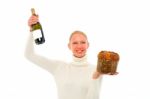 Woman With Panettone Stock Photo