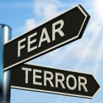 Fear Terror Signpost Shows Frightened And Terrified Stock Photo