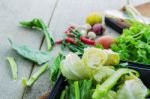 Vegetables On Wooden Floor Stock Photo