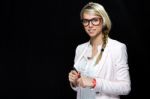 Young Teacher Woman Looking At The Camera Stock Photo