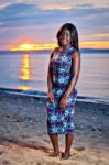 Beautiful Black African American Woman Posing On The Beach At Su Stock Photo