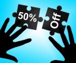 Fifty Percent Off Indicates Cheap Discounts And Promotion Stock Photo