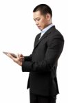 Man Using Tablet Pc Stock Photo