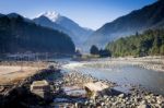 Panoramic View Of Beautiful Mountain Landscape Small Village  Stock Photo