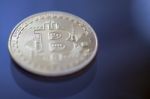 Bitcoin Curency Dof On Blue Light Background Stock Photo