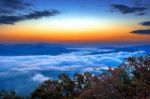 Seoraksan Mountains Is Covered By Morning Fog And Sunrise In Seoul,korea Stock Photo