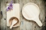 Top View Of Wooden Bowl On Old Wooden Background Stock Photo