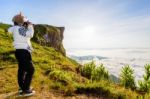 Hiker Teen Girl Photographing Stock Photo