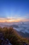 Sunrise On Phu Chi Fa Forest Park, Thailand Stock Photo