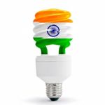 India Flag On Energy Saving Lamp Stock Photo