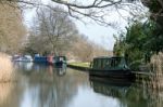 Narrow Boats On The River Wey Navigations Canal Stock Photo