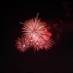 Red Tone Firework From New Year Event Stock Photo