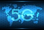 5g Technology Abstract World Map Hexagonal Background Stock Photo