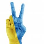 Ukraine Flag On Hand Stock Photo