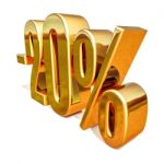 3d Gold 20 Twenty Percent Discount Sign Stock Photo