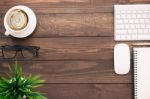 Business Desk With Blank Copy Space On Top View Stock Photo