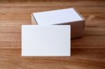 Business Card Mockup With Kraft Box Stock Photo