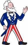 Uncle Sam Waving Hand Crest Cartoon Stock Photo