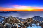 Beautiful Landscape At Sunset On Deogyusan National Park In Winter,south Korea Stock Photo