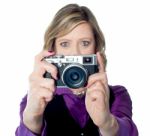 Woman With Camera Stock Photo