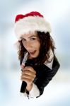 Lady Wearing Christmas Hat Stock Photo