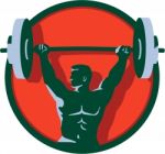 Weightlifter Lifting Barbell Circle Retro Stock Photo